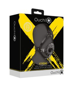 OUCH! EXTREME OPEN MOUTH GAG HEAD HARNESS WITH PLUG STOPPER