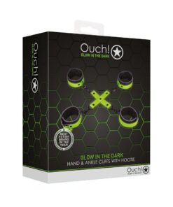 OUCH! HAND AND ANKLE CUFFS WITH HOGTIE GLOW IN THE DARK
