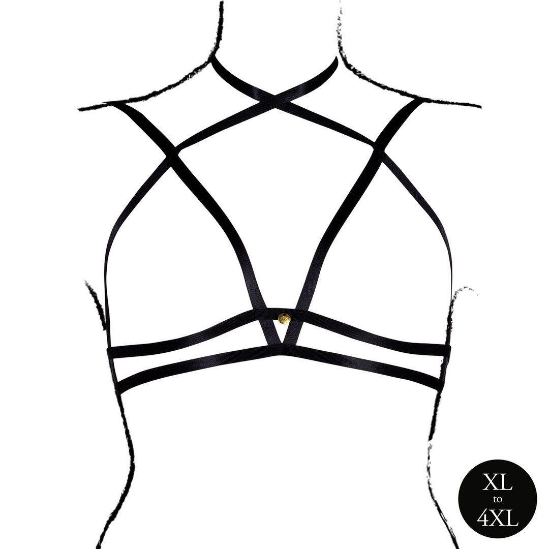 LE DÉSIR OPEN CUP TRIANGLE BRA WITH NECK STRAP AND ADJUSTABLE SLIDERS BLACK QUEEN SIZE