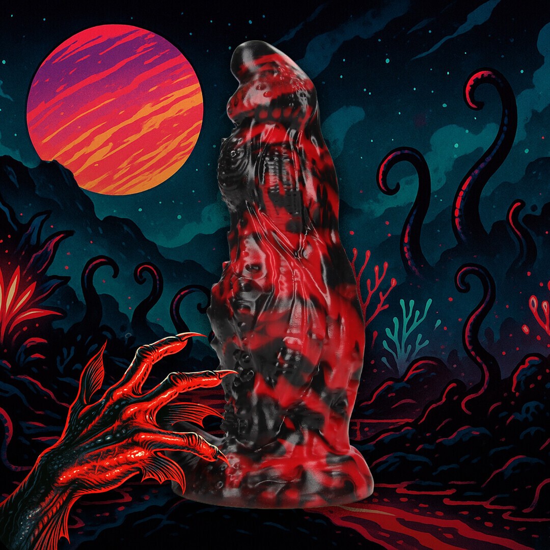 OUCH! HELL NIGHT FIEND SILICONE DILDO RED/BLACK