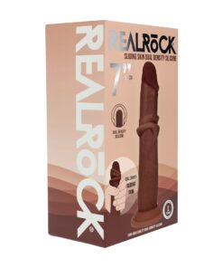 REALROCK DUAL DENSITY SILICONE REALISTIC SLIDING SKIN DILDO 7 /18.5 CM BROWN